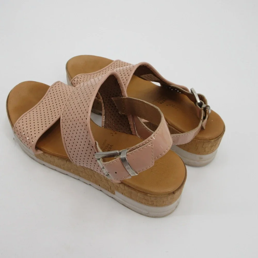 Piampiani Pink Perforated Patent Leather Platform Slingback Sandals Italy